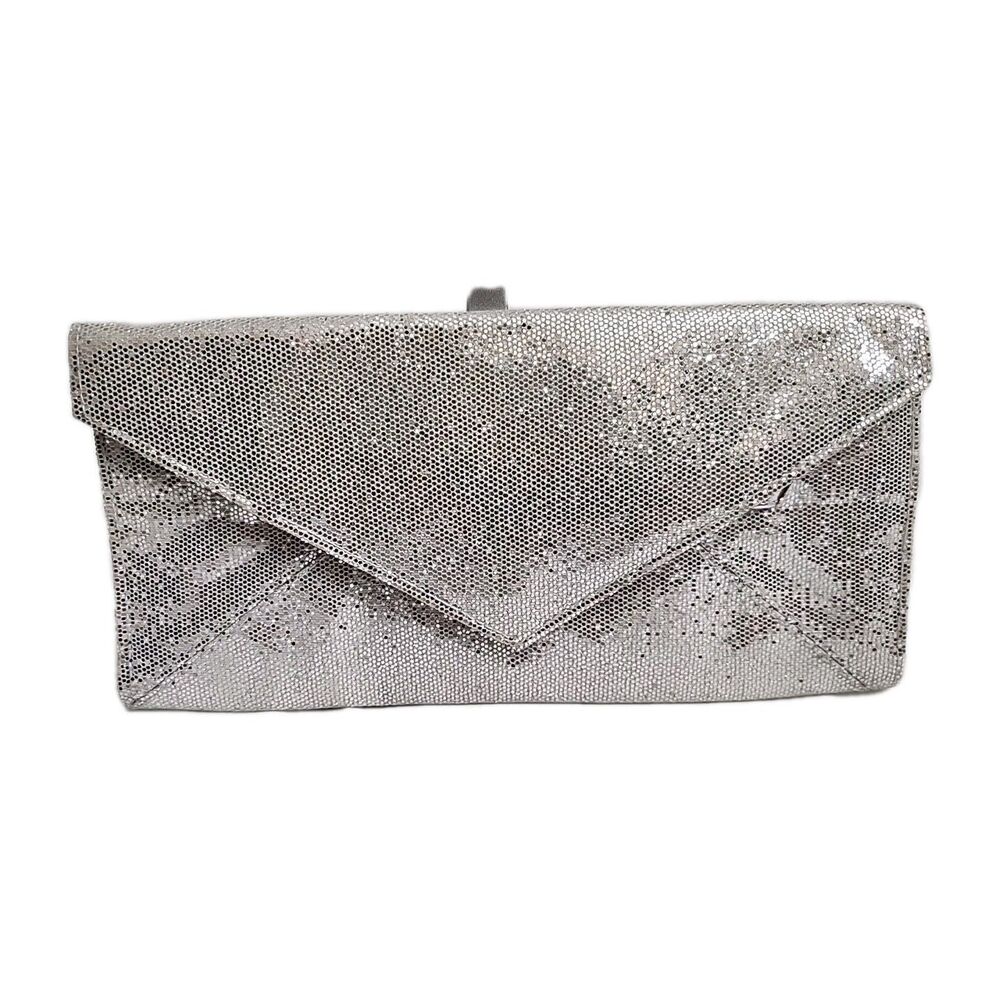 Victoria's Secret Jewel Metallic Envelope Pouch Wallet, Silver (approx 10” x 5”)